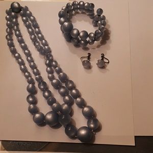 Blue necklace, bracelet, earrings